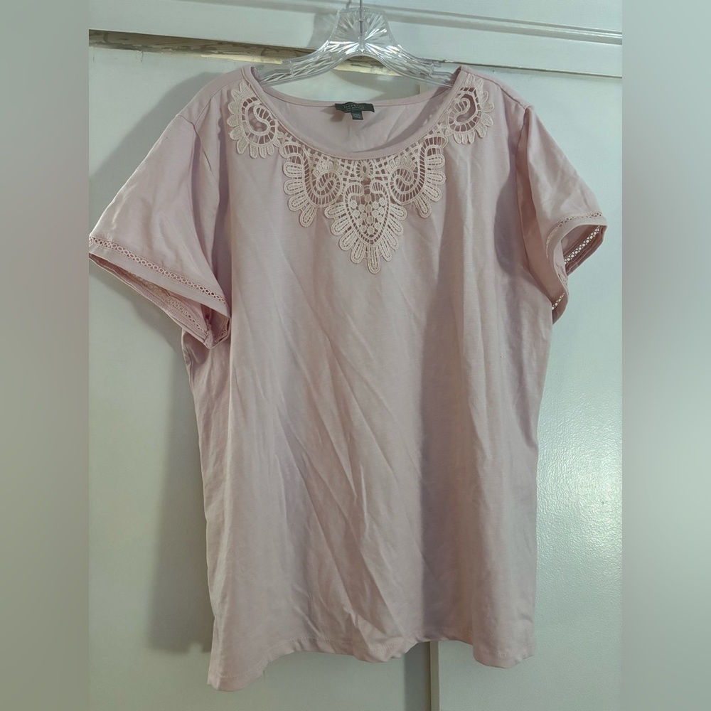 Berkley Jensen Pink Lace Detail Women's Top XXL